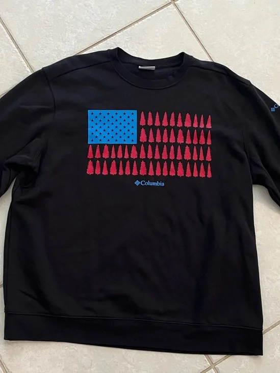 Americana Patriotic Flag Winter Holiday Columbia black XL sweatshirt USA design - Picture 1 of 5